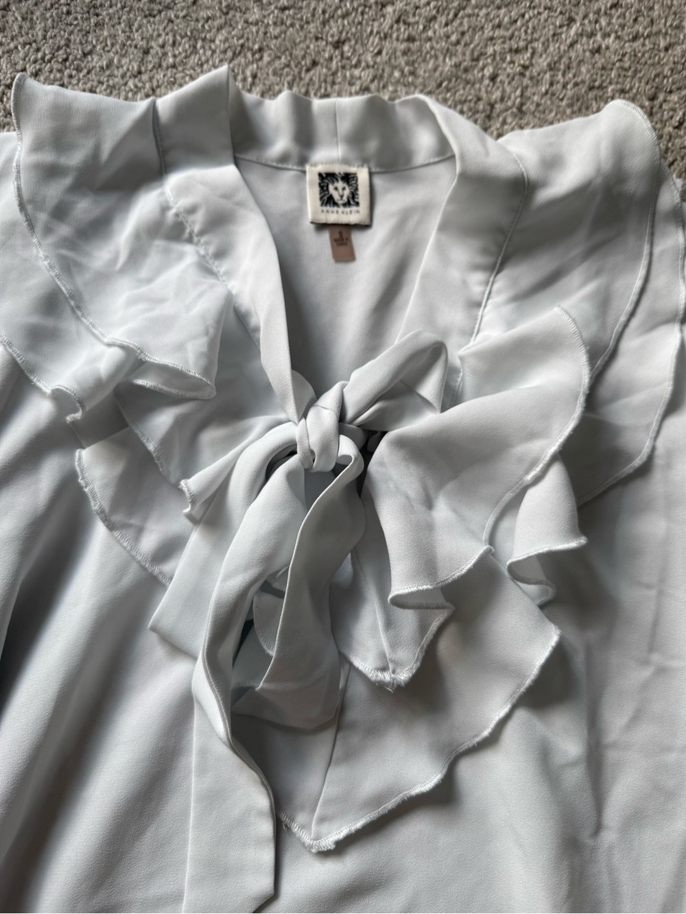 Anne Klein White Ruffled Tie-Neck Blouse